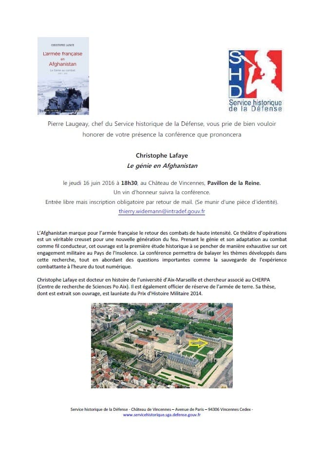 Conférence-dédicace autour de "L'armée française en Afghanistan" au Service historique de la Défense, jeudi 16 juin à 18h30