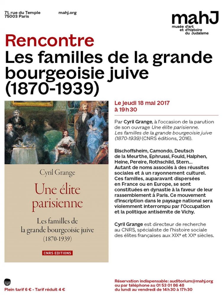 Rencontre avec Cyril Grange autour de son livre "Une élite parisienne" le jeudi 18 mai à 19h30